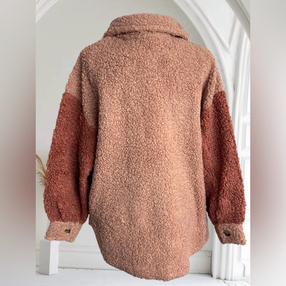 Blu Pepper Color Block Button Front Teddy Sherpa Jacket Size Small - Picture 3 of 8